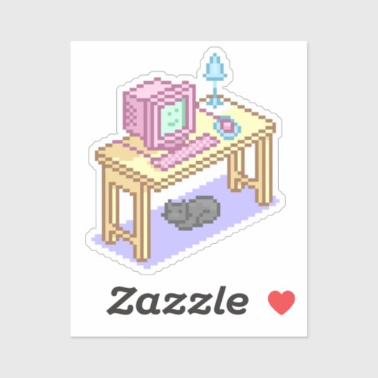 Schattigee Pastel Pixel Art Computer Desk Cat Sticker (Vel)