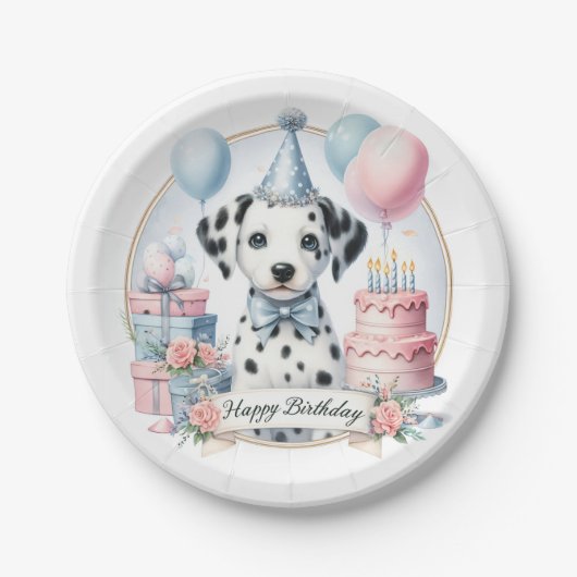 Schattigee Pastel Puppy Dalmatiër - Verjaardag Papieren Bordje (Voorkant)