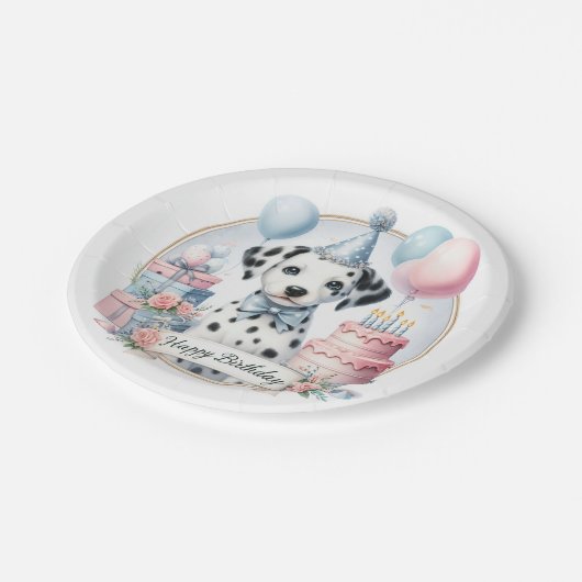 Schattigee Pastel Puppy Dalmatiër - Verjaardag Papieren Bordje (Gekanteld)