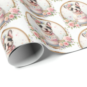 Schattigee Pastel Puppy Franse Bulldog - Verjaarda Cadeaupapier