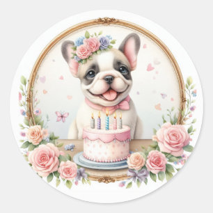 Schattigee Pastel Puppy Franse Bulldog - Verjaarda Ronde Sticker