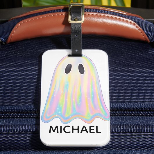 Schattigee Pastel Rainbow Ghost | Esthetisch spook Bagagelabel (Voorkant Insitu 2)