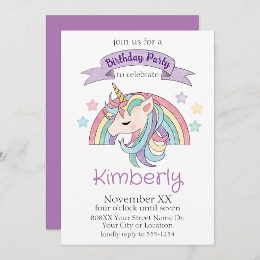 Schattigee Pastel Regenboog en Sparkly Eenhoorn Pa Kaart (Voorkant / Achterkant)