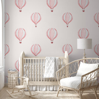 Schattigee Pastel Roze Hete Luchtballon Baby Girl  Behang