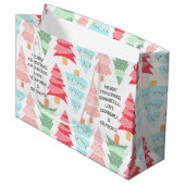 Schattigee Pastel Roze Kleurrijke Kerstboom Naam Groot Cadeauzakje (Voorkant Gekanteld)