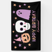 Schattigee Pastel Skull Ghost Halloween Verjaardag Spandoek (Verticaal)