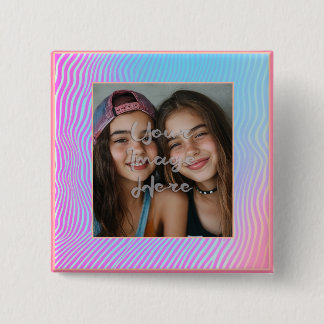 Schattigee pastel vaporwave stripe foto rand vierkante button 5,1 cm