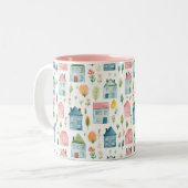 Schattigee Pastel Waterverf Huizen Tweekleurige Koffiemok (Voorkant links)