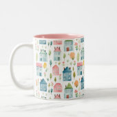 Schattigee Pastel Waterverf Huizen Tweekleurige Koffiemok (Links)