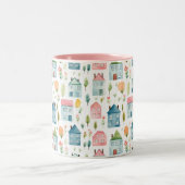 Schattigee Pastel Waterverf Huizen Tweekleurige Koffiemok (Center)