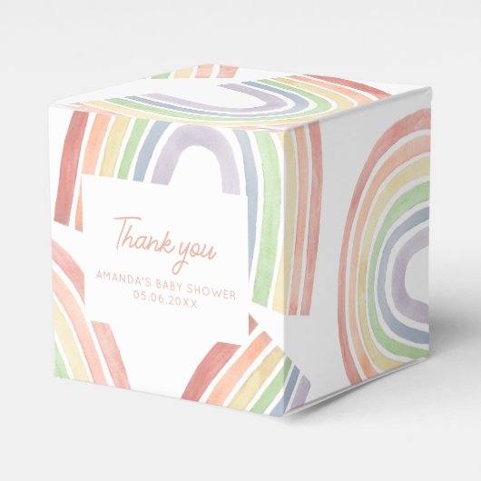 Schattigee Pastel Waterverf Regenboog Baby shower Bedankdoosjes (Voorkant Zijde)