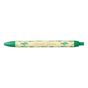 Schattigee pastelcactus monogram scriptnaam zwarte inkt pen