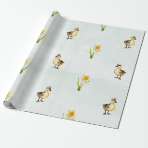 Schattigee pasteleenden en narcissen cadeaupapier