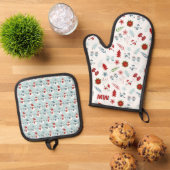Schattigee pastelkerst ovenwant & pannenlap set (Top down)