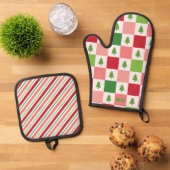 Schattigee pastelkerst ovenwant & pannenlap set (Top down)