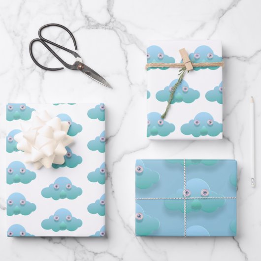 Schattigee pastelkleur bewolkt ontwerp inpakpapier vel (Voorkant)