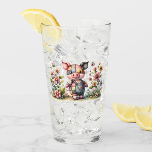 Schattigee patchwork biggetje in bloementuin glas (Voorkant ijs)