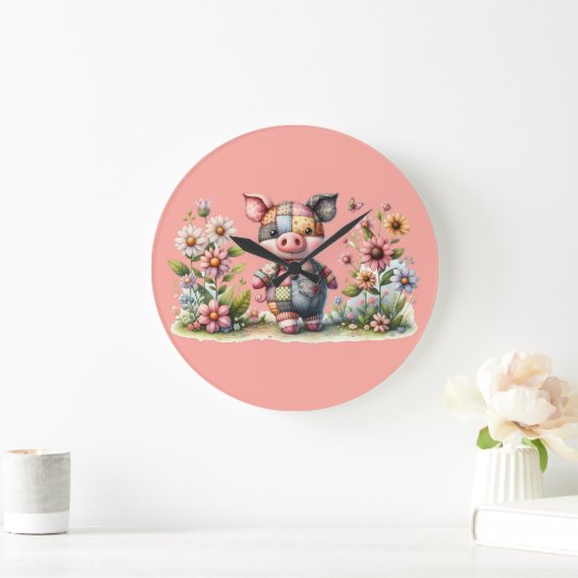 Schattigee patchwork biggetje in bloementuin grote klok (Huis)