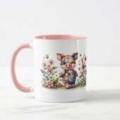 Schattigee patchwork biggetje in bloementuin mok (Links)