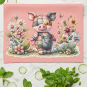 Schattigee patchwork biggetje in bloementuin theedoek (Gevouwen)