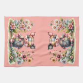 Schattigee patchwork biggetje in bloementuin theedoek (Horizontaal)