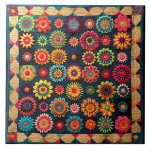 Schattigee Patchwork Bloemen Quilt Tegeltje
