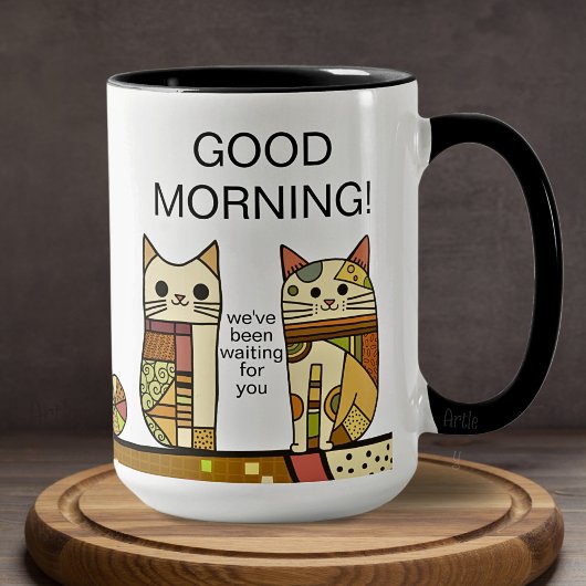 Schattigee Patchwork Cat Good Morning Coffee Mok