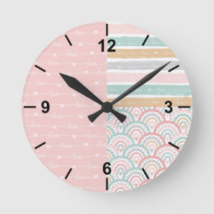 Schattigee Patchwork Harten Regenbogen - Pastel Wa Ronde Klok