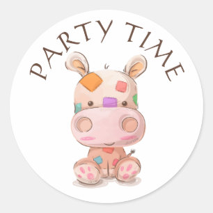 Schattigee Patchwork Hippo Ronde Sticker