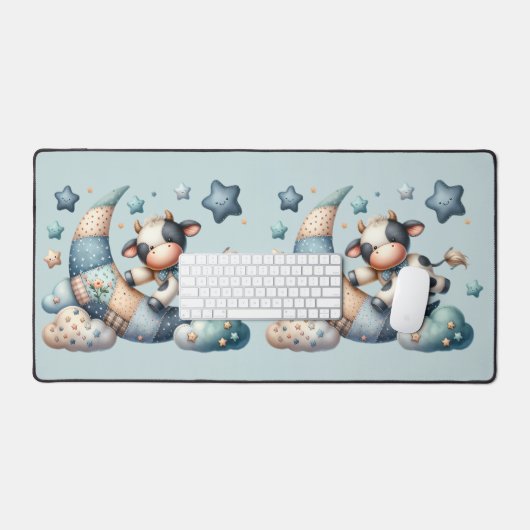 Schattigee Patchwork Koe Over Moon Met Stars Bureaumat (Keyboard & Muis)