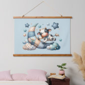 Schattigee Patchwork Koe Over Moon Met Stars Hangend Wandkleed (Slaapkamer)