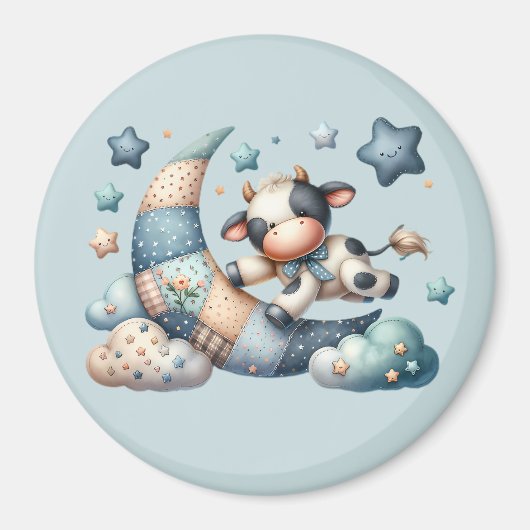Schattigee Patchwork Koe Over Moon Met Stars Magneet (Voorkant)
