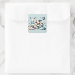 Schattigee Patchwork Koe Over Moon Met Stars Vierkante Sticker