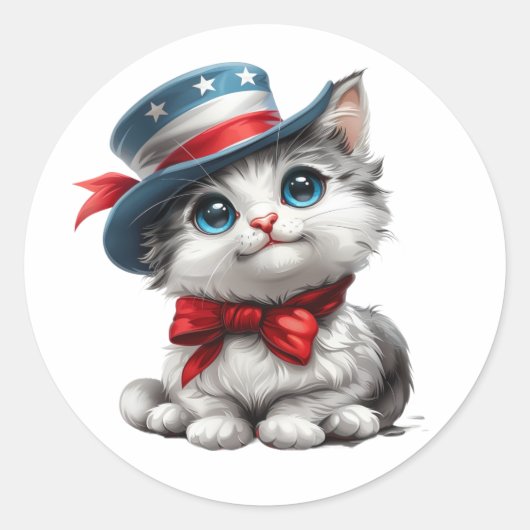 Schattigee Patriottische Kitten Kat Sticker Juli 4 (Voorkant)