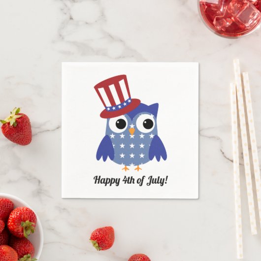 Schattigee Patriottische Uil met Top Hat Vierde va Servet (Insitu)