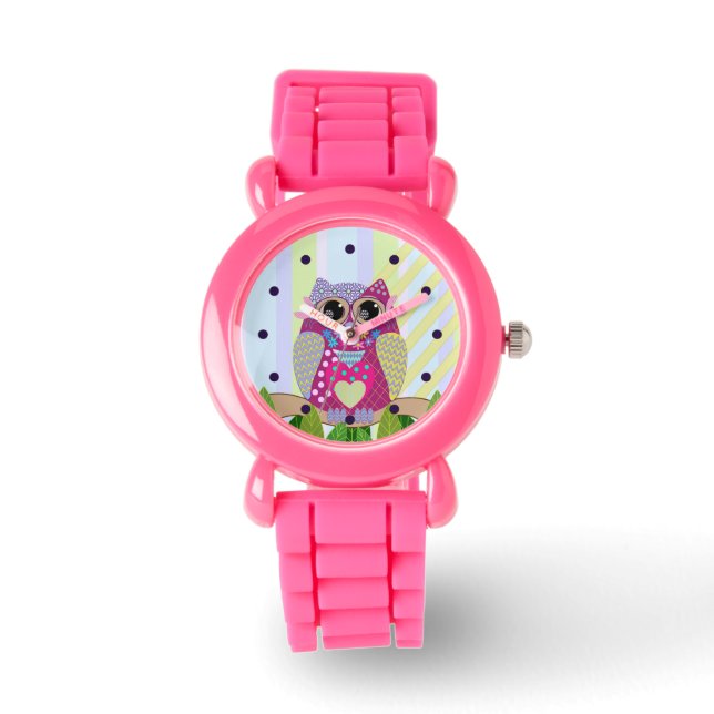 Schattigee Patronen Uil & Stripes aangepaste horlo Horloge (Voorkant)