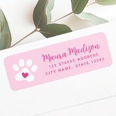 Schattigee paw print met hart roze retouradres etiket
