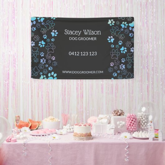 Schattigee Paw Print Pattern Pet Groomer Business Spandoek (Feest)