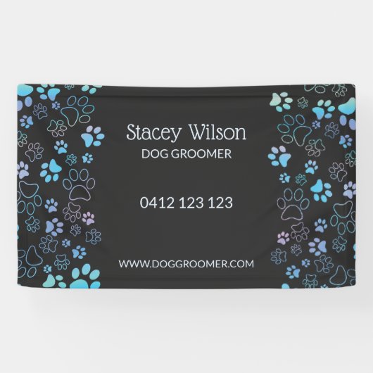 Schattigee Paw Print Pattern Pet Groomer Business Spandoek (Horizontaal)