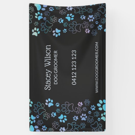 Schattigee Paw Print Pattern Pet Groomer Business Spandoek (Verticaal)