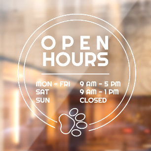 Schattigee Paw Round Business Open Uren Deur Raamsticker