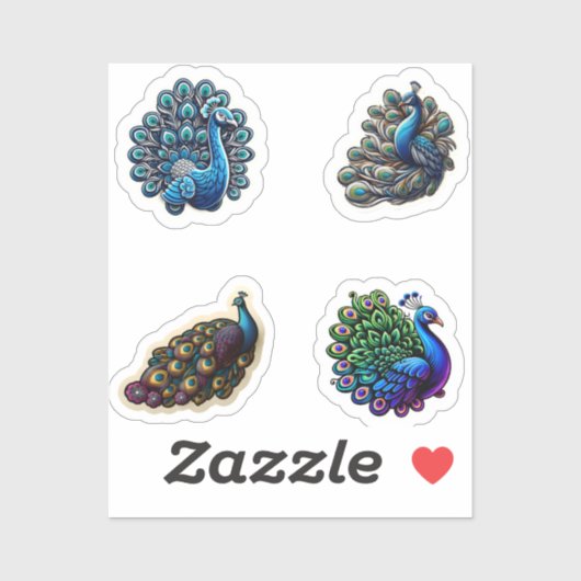 Schattigee Peacock 4 Pack Stickers (Vel)