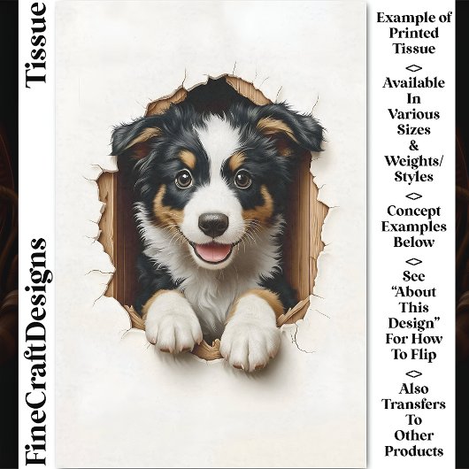 Schattigee Peeking Border Collie Dog Puppy CN7 Dec Tissuepapier