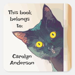 Schattigee Peeking Cat Design Bookplate Sticker