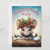Schattigee Peeking Mouse Holly & Berry Jolly Chris Feestdagenkaart (Voorkant)