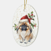 Schattigee Pekingese Hond Kerstmis Holly Keramisch Ornament (Links)