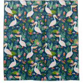 Schattigee pelikanen kleurrijke tropische bloemmot douchegordijn (Voorkant)