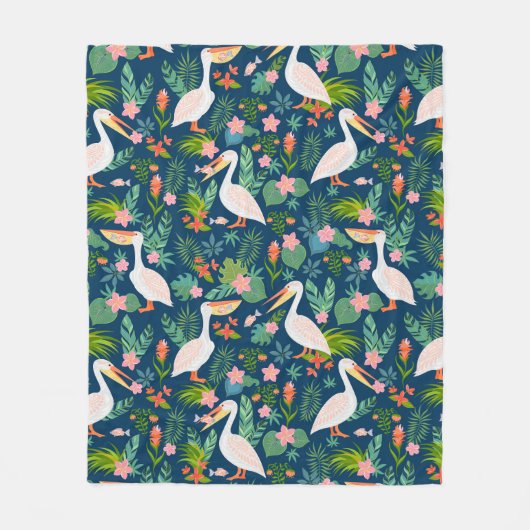 Schattigee pelikanen kleurrijke tropische bloemmot fleece deken (Voorkant)