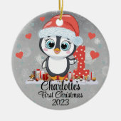 Schattigee Penguin Baby's Eerste Kerstzilver Keramisch Ornament (Voorkant)