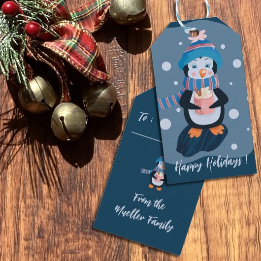 Schattigee Penguin Blue Holiday Gift Labels Cadeaulabel